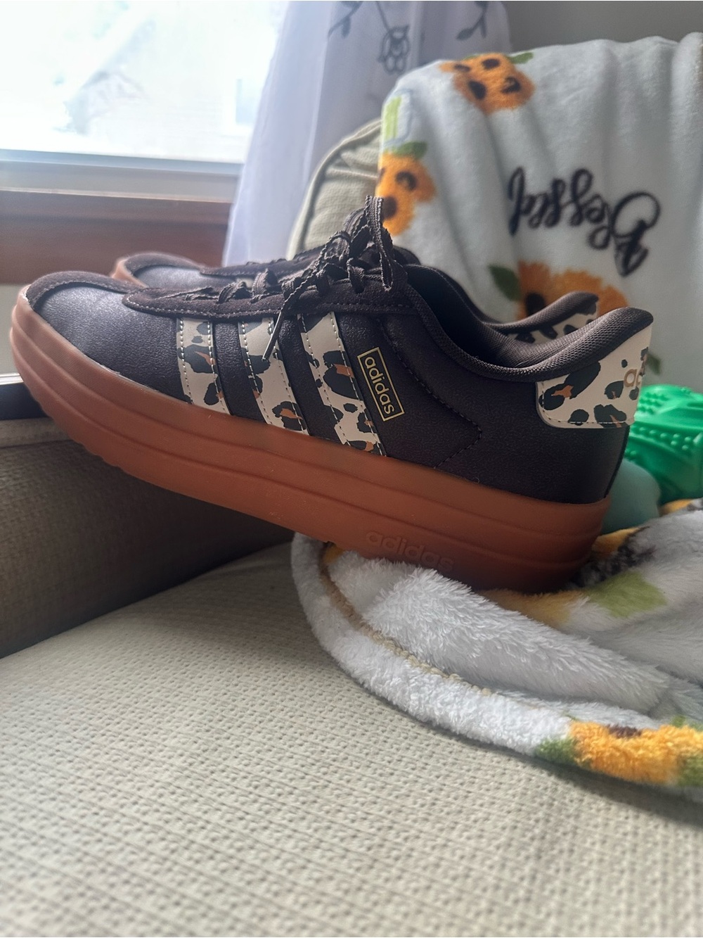 adidas Brown Platform Sneakers with Leopard Stripe Accents